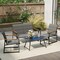 Grey Metal Fabric 4-Piece Outdoor Patio Set Loveseat Chairs with Glass Table